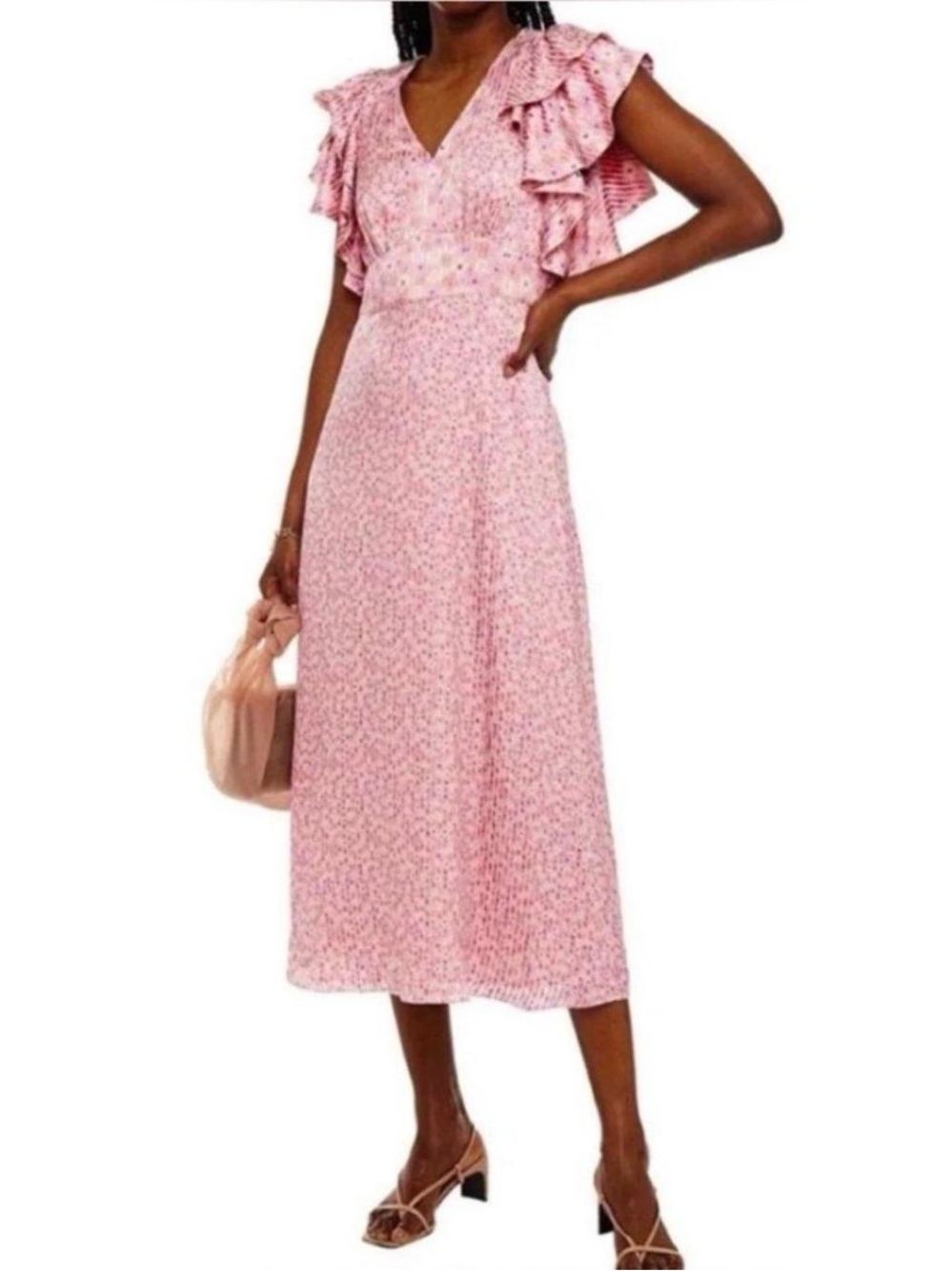 🌸NEW KATE SPADE PINK POPPY FIELD RUFFLE SLEEVE MAXI DRESS🌸